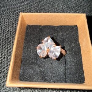 Rose Gold Triple-Crystal Statement Ring - Clear Stones